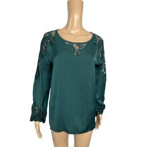 Design History Green Floral Lace Semi-Sheer Blouse Women's Size Large